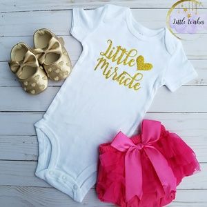 Baby girl outfit little miracle gold and pink